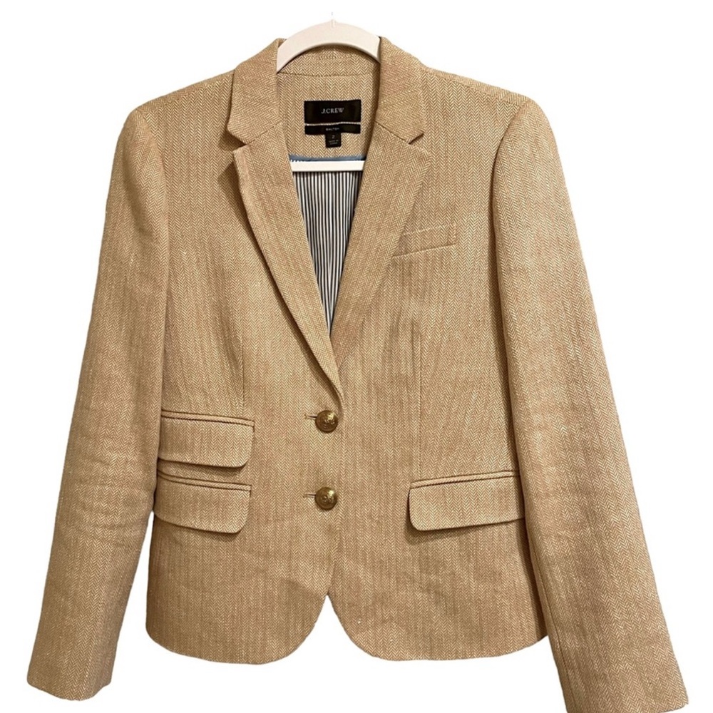 NWOT J Crew Re Imagined Camel Herringbone Dalton Blazer Jacket Size 2